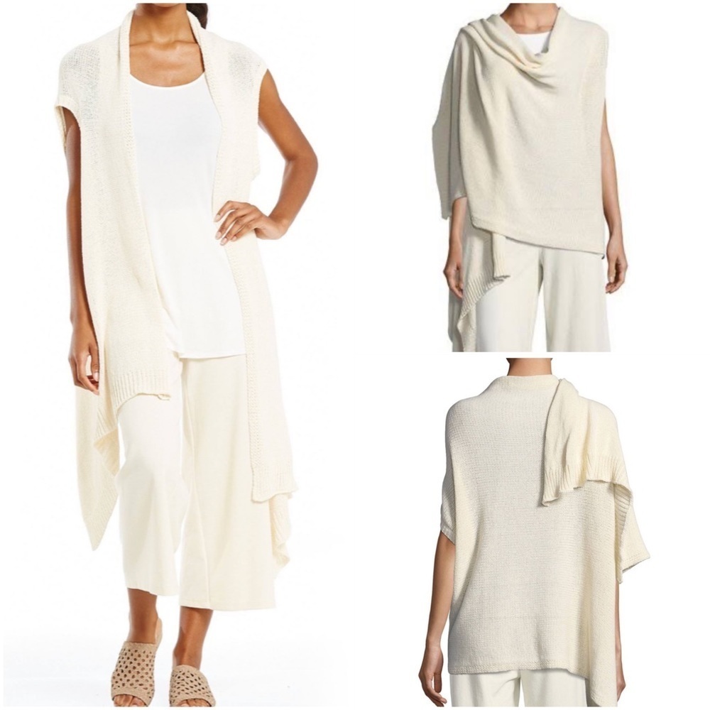 Eileen Fisher soft white organic cotton wrap cardigan sweater